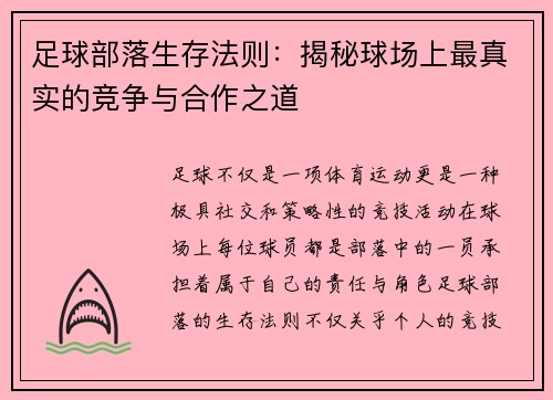 足球部落生存法则：揭秘球场上最真实的竞争与合作之道